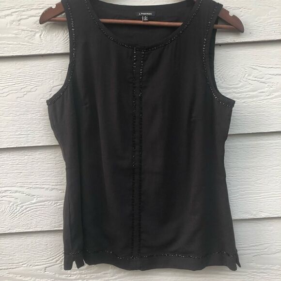 J. Peterman Black beaded sleeveless top blouse romantic goth 6 - Picture 3 of 16